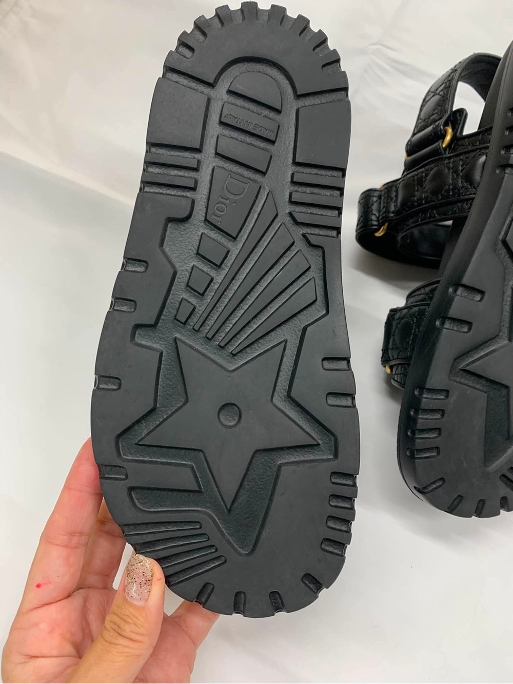 Brand new  Dior Black Quilted Leather Logo Strap Sandals with Gold Hardware - Picture 5 of 5